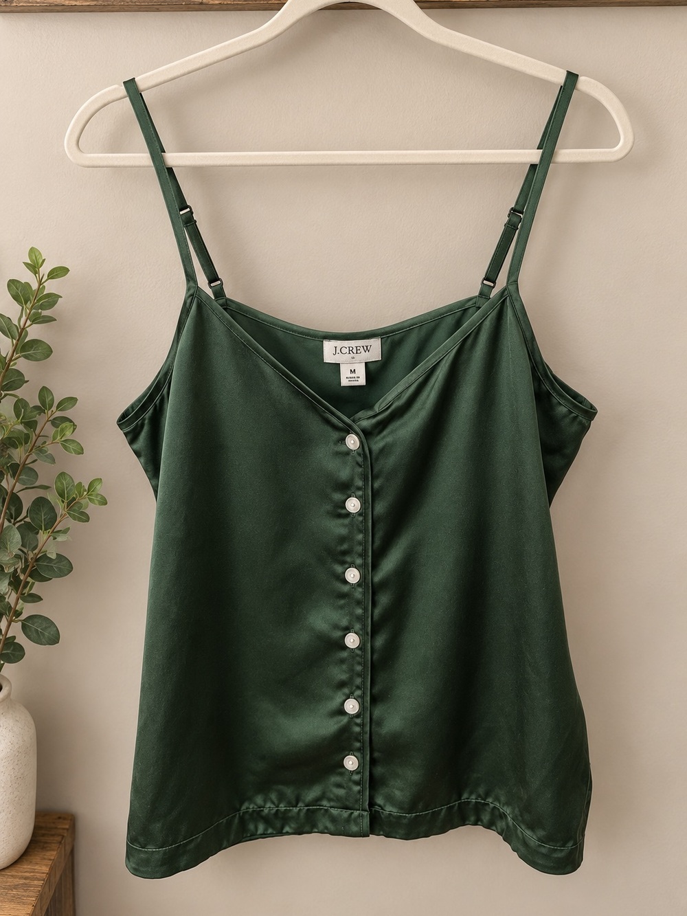 J.Crew Women’s Green Satin Button Front Cami Tank Top Size M